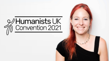 Humanists UK President Professor Alice Roberts, and the Humanists UK Convention 2021 logo.