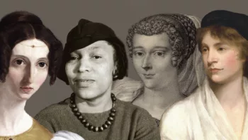 A composite image of Harriet Mill, Zora Neale Hurston, Marie de Gournay, and Mary Wollstonecraft