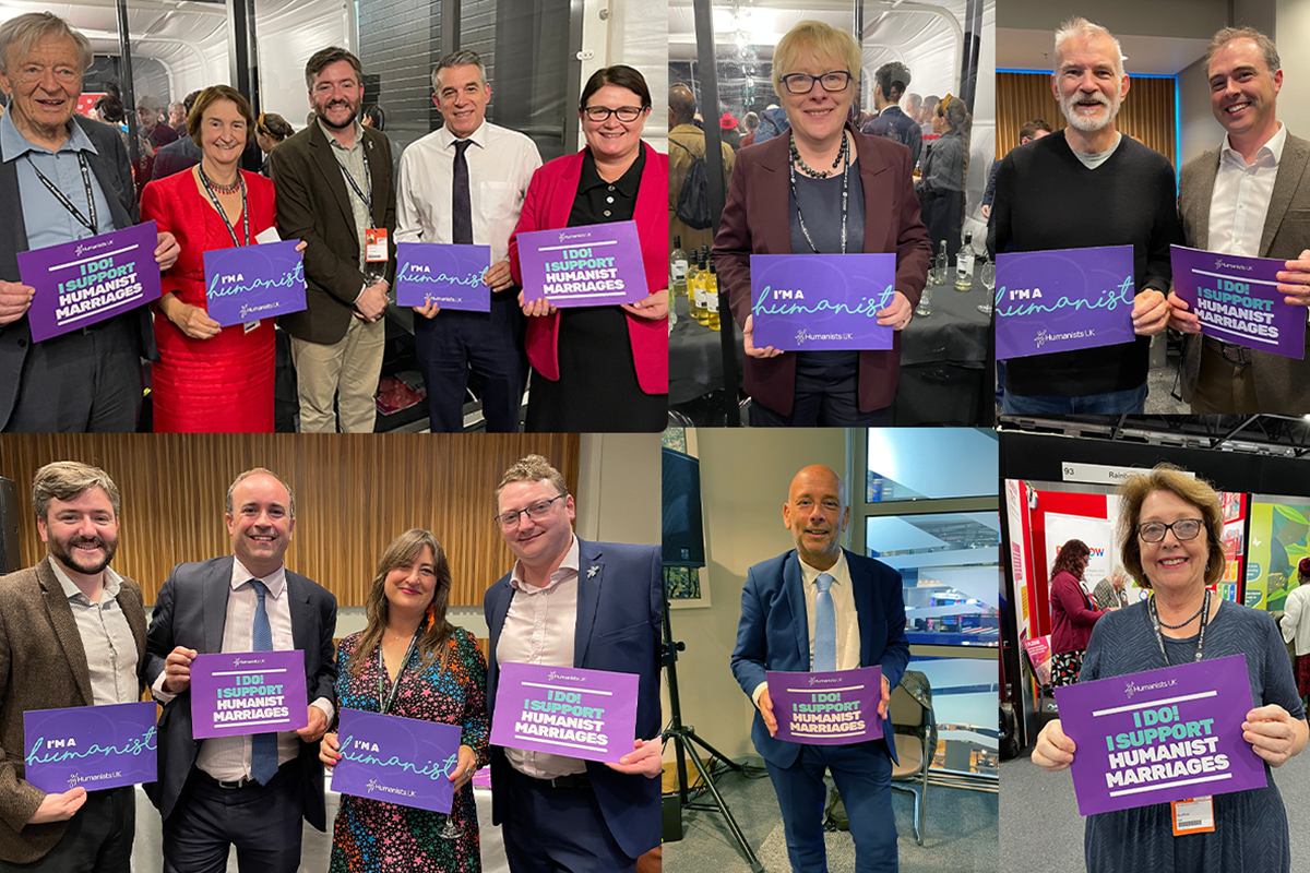 Humanists UK alongside members of the All-Party Parliamentary Humanist Group and delegates at 2022's party conferences